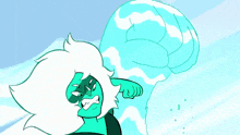 a cartoon character is flying through the air with a blue lightning bolt coming out of her mouth .