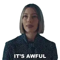a woman in a polka dot shirt says it 's awful