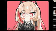 a cartoon of a girl with red eyes and a gif button