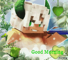 a picture of a minecraft character with the words good morning on the bottom