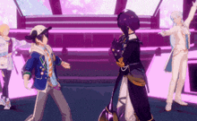 a group of anime characters are dancing on a stage in a video game .