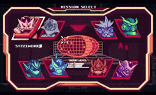 a video game screen that says mission select on top