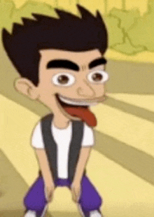 a cartoon character with his tongue hanging out is smiling