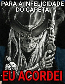 a black and white drawing of a skeleton holding a gun .