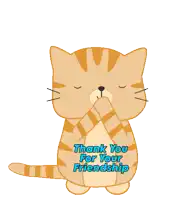 a cartoon cat with the words thank you for your friendship written on it