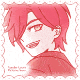 a drawing of a boy with red hair and the words xander loves octavia lever