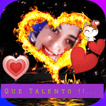 a picture of a woman in a heart shaped frame with the words que talento below it