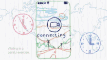 a drawing of a cell phone with the words connecting on it