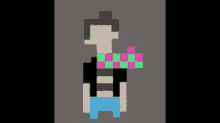 a pixel art of a man wearing a striped shirt and a scarf .