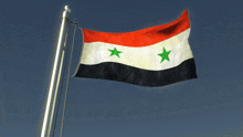 a red white and black flag with green stars