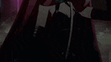 a girl with red hair is wearing a black dress and gloves