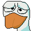 a pixel art drawing of a duck with glasses and a big beak .
