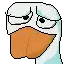a pixel art drawing of a duck with glasses and a big beak .
