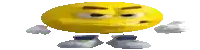 a cartoon smiley face with arms and legs is standing on a white background .