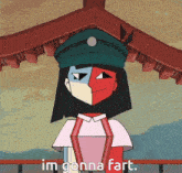 a cartoon character with the words im gonna fart below her