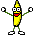 a pixel art illustration of a banana with arms and legs