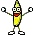 a pixel art illustration of a banana with arms and legs