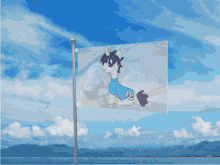 a flag with a picture of a pony on it is flying in the wind