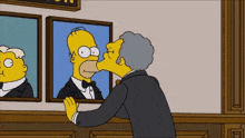 a cartoon of homer simpson kissing a picture of himself .