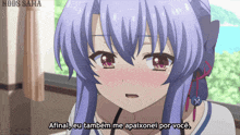 a girl with purple hair says " afinal eu também me apaixonei por voce "