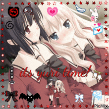 a picture of two anime girls with the words " it 's yuri time "
