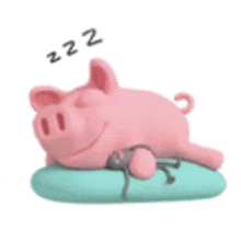 a cartoon pig is sleeping on a pillow with a mouse .