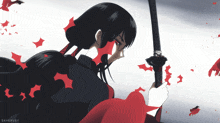a drawing of a girl holding a sword with the watermark daverusy