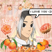 a picture of a boy with a speech bubble saying i love you