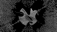 a black and white image of a person 's face made of dots on a black background