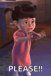 a cartoon character from monsters inc is crying and asking for something .
