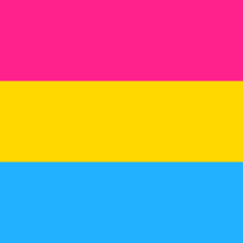 a drawing of a monster with a pink yellow and blue flag in the background