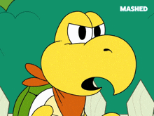 a cartoon of a turtle with the word mashed on the bottom