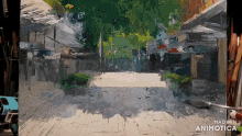 a painting of a street scene is being made by madein animotica