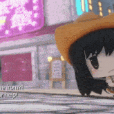 a cartoon character is standing in front of a sign that says ' from ? '