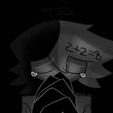 a black and white drawing of a person with 2 + 2 = 8 written on his face