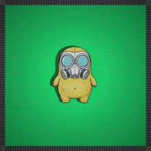 a cartoon character wearing a gas mask is giving the peace sign