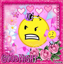 a picture of a smiley face with the words good night written on it