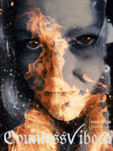 a picture of a woman with fire on her face and the words countess vibeca on the bottom