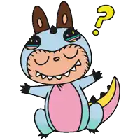 a cartoon drawing of a dinosaur with a question mark above its head