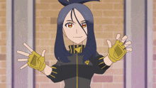 a cartoon character wearing a black jacket with a yellow adidas logo