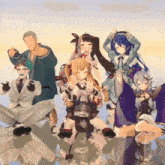 a group of anime characters pose for a picture