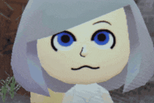 a cartoon character with gray hair and blue eyes making a face