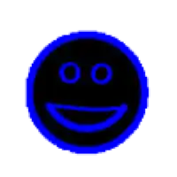 a pixel art of a smiley face with a blue circle around it