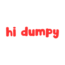 the word hi dumpy is written in red letters on a white background