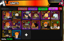 a screenshot of a game called units with various characters on it