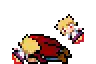 a pixel art of a person laying down with a red shirt on