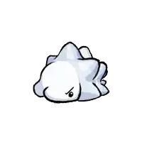 a cartoon drawing of a white animal with an angry look on it 's face