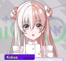 a close up of a girl with the name kokoa on the bottom