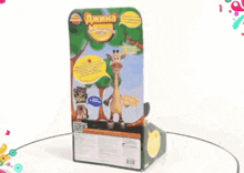 a box with a giraffe on it that says " джина " on it