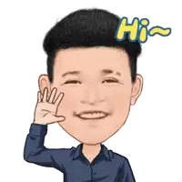 a cartoon of a man waving with the word hi above his head